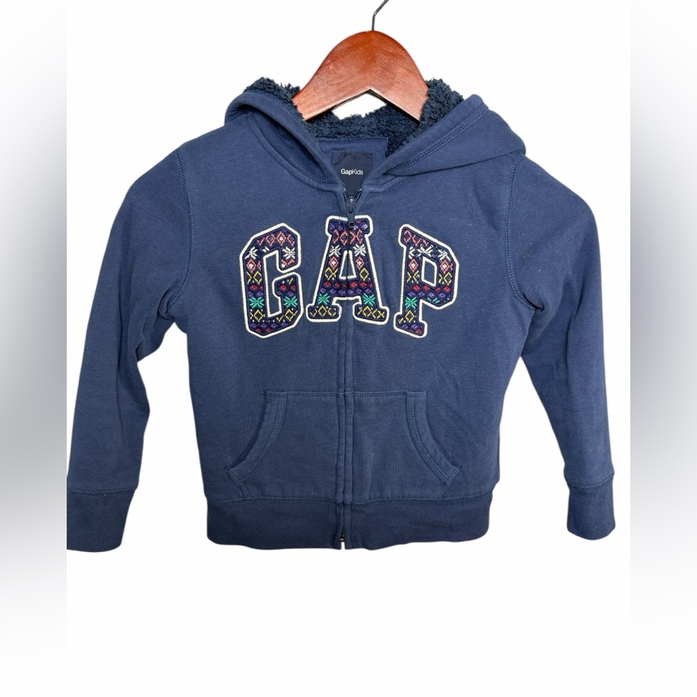 GAP Kids Navy Hoodie with Patterned Logo Zip Size S 6-7